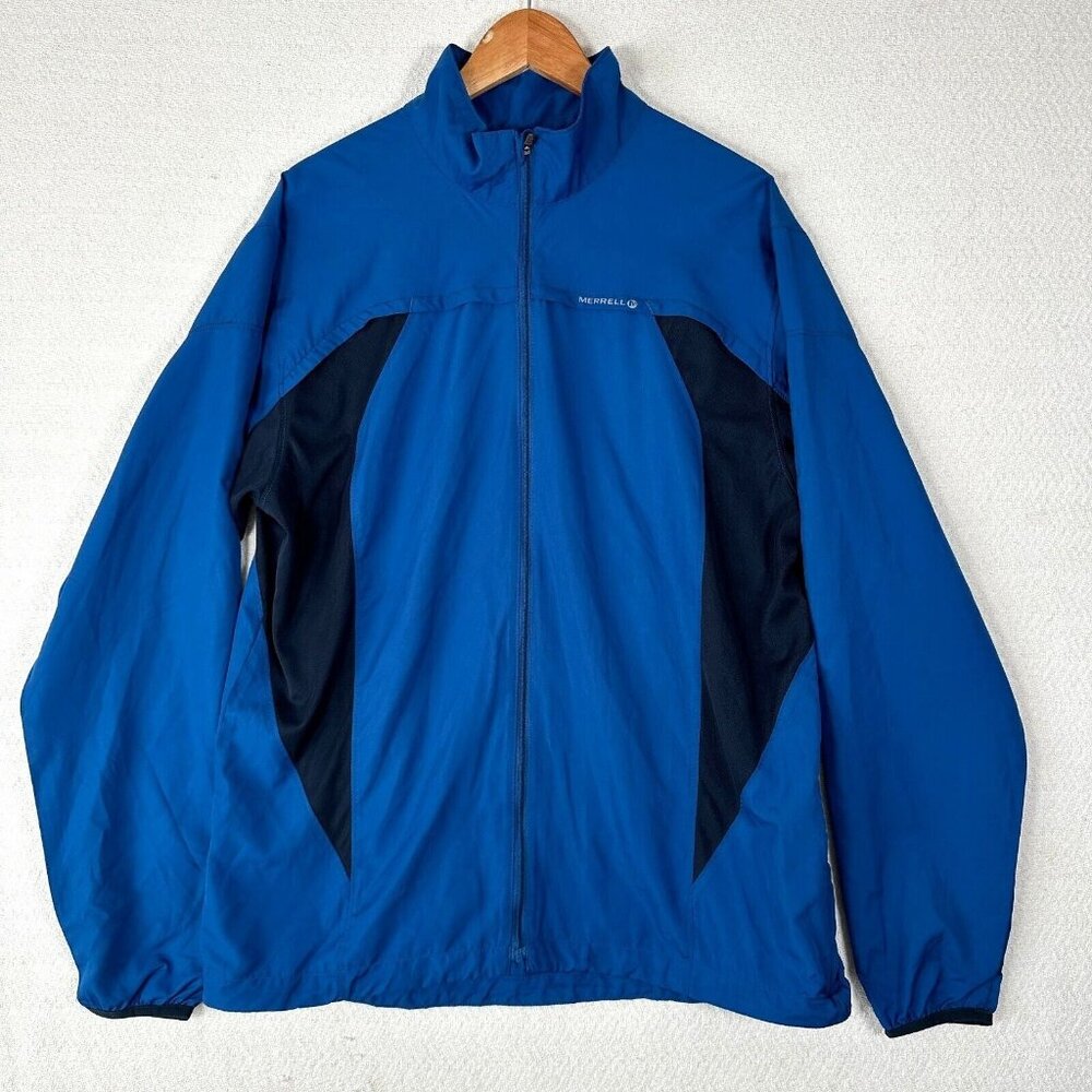 Merrell Windbreaker Jacket Mens Large Blue Zip Up Outdoors Hiking Multi Pockets